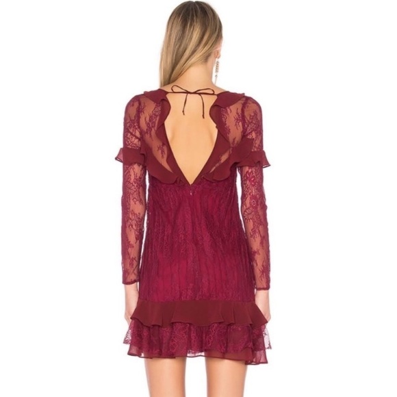 NWT For Love And Lemons Burgundy Daphne Lace Mini Dress - Picture 2 of 10